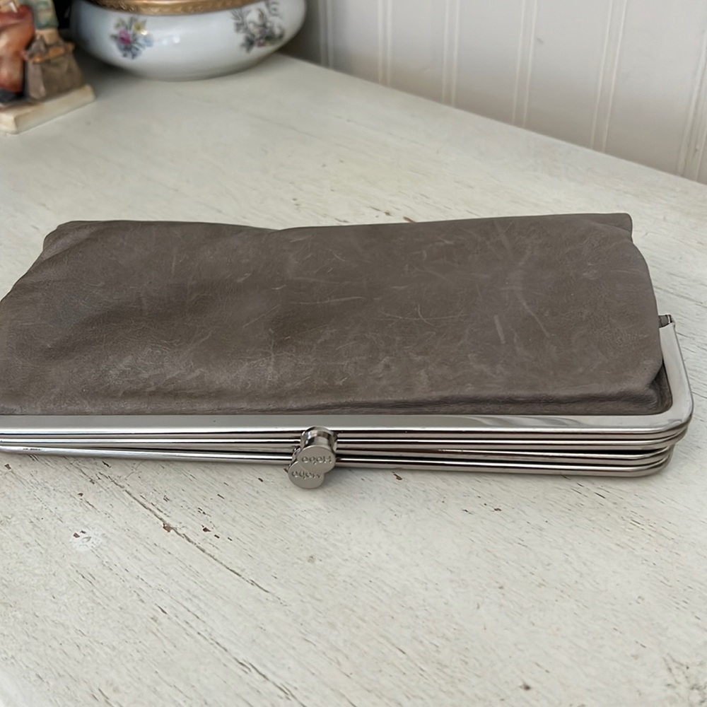 HOBO International fold over clutch wallet gray leather